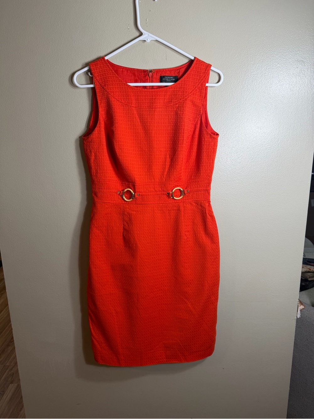 Tahari Arthur S. Levine Petite Orange Textured Sheath Dress 4P